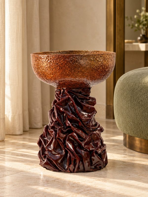 Lewa Side Table, chocolate brown, in a room setting