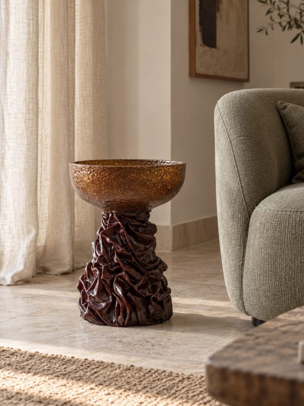 Lewa Side Table, chocolate brown, in a room setting