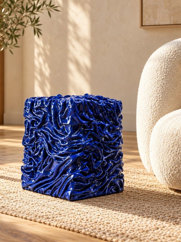 Nia Mini Side Table, blue, in a room setting