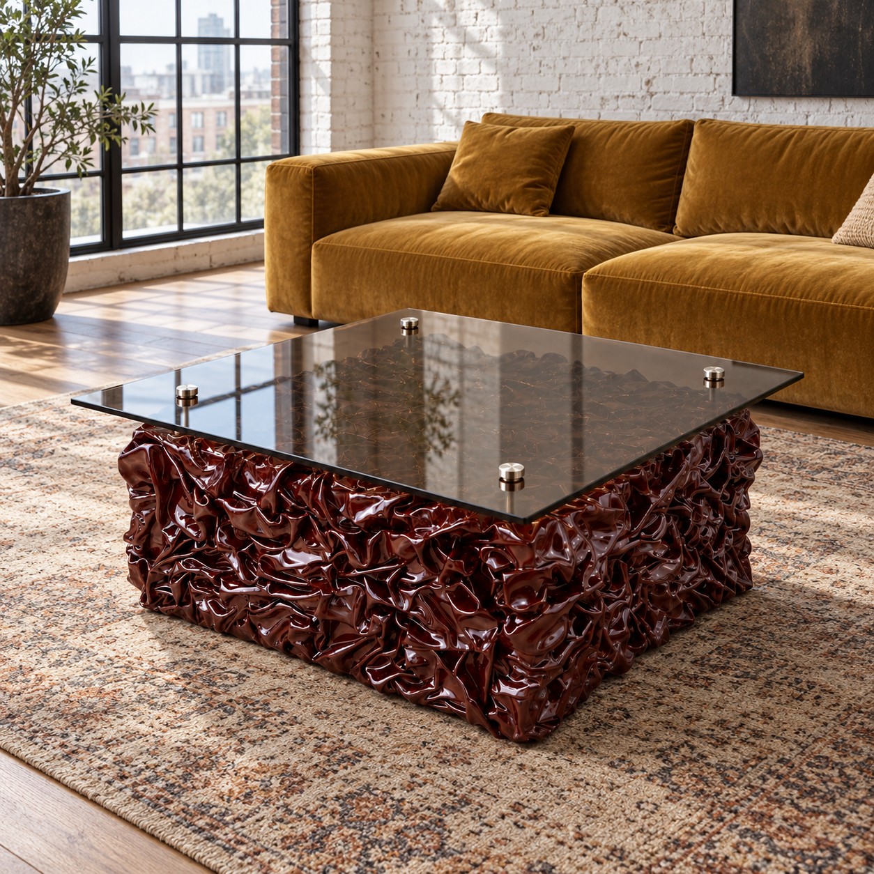 Onda Square Centre Table, chocolate brown, in a room setting